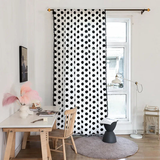 Northern Europe Simple and Versatile Shading Half Curtain Black and White Dot Letter Printing Lace Balcony Floating Curtain