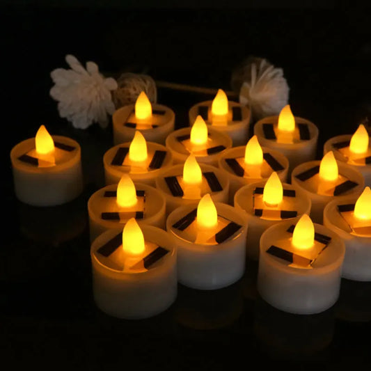 Solar Candle Tea Lamp Smokeless Simulation LED Electronic Candle Lamp Outdoor Christmas Halloween Tea Wax