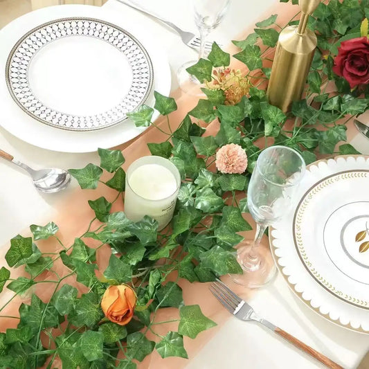 2.1M Green Ivy Leaf Hanging Vine Artificial Garland Silk Wall Plant Home Garden Decoration Wedding Party DIY Fake Wreath Leaves