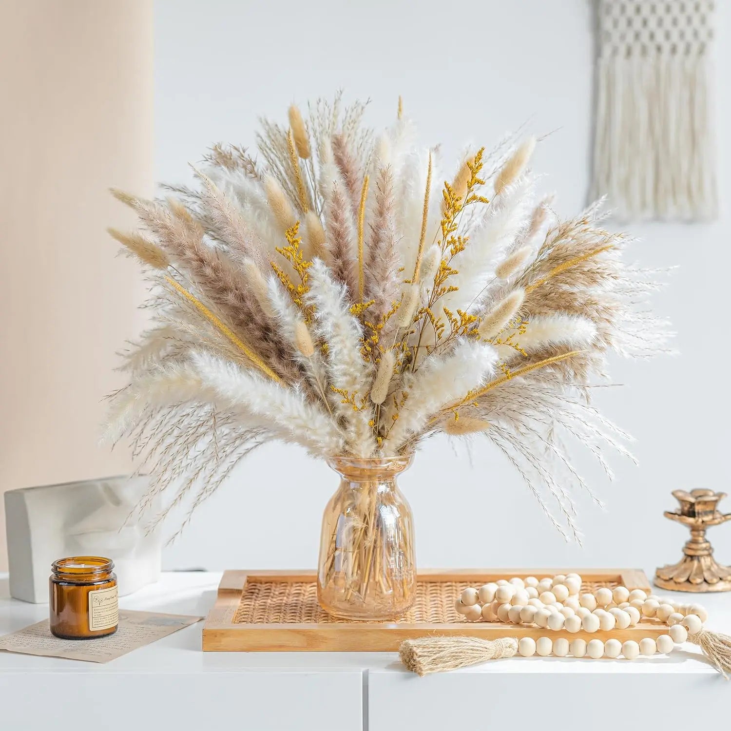 100pcs Natural Dried Flowers Pampas Floral Bouquet Boho Country Home Decoration Rabbit Tail Grass Reed Wedding Decor Arrangement