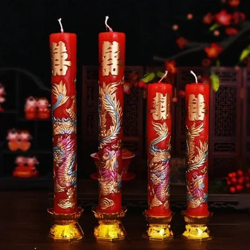 Wedding Decoration Candles Chinese Style Dragon and Phoenix Bridal Chamber Wedding Ceremony Decoration Pair Relief Candles