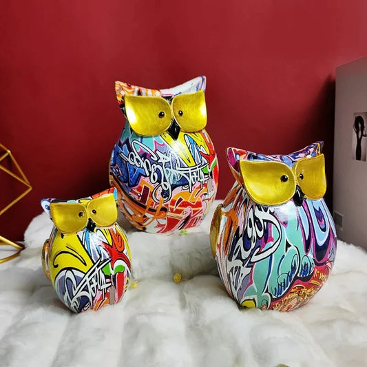 Animal Sculpture For Decoration Resin Statues And Figurines Living Room Ornaments For Home Decor Desk Office Table Painted Owl