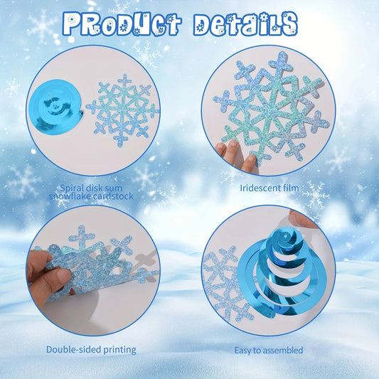 24 Frozen style blue and silver snowflake vortex decorations - Rainbow ceiling streamers, suitable for Christmas and New Year