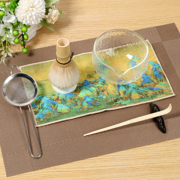 4/7Pcs Handmade Matcha Whisk Set with Glass Bowl Bamboo Spoon Ceramic Whisk Holder and Sieve Matcha Teaset Set for Matcha Lovers