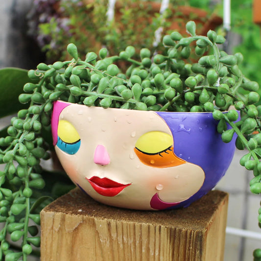 1pc colorful closed-eye human face flower pot, spring garden, backyard, lawn flower seed plant cultivation container