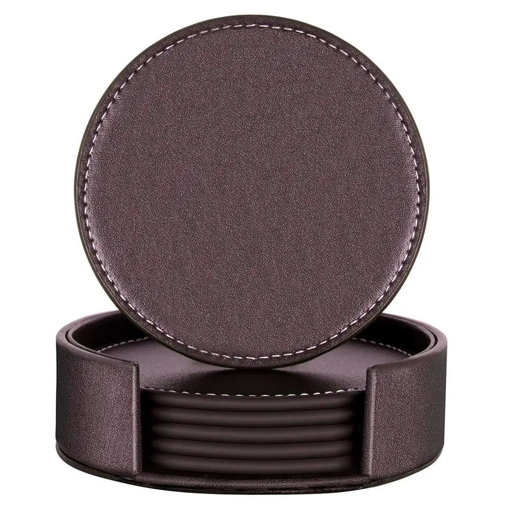 Set of 6 Coasters for Drinks, Leather Coasters with Holder,Protect Furniture from Damage 4 Inch