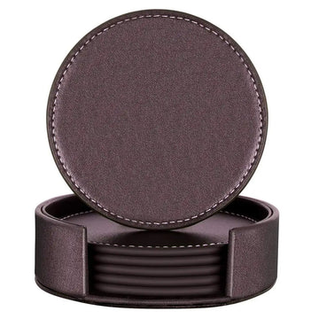 Set of 6 Coasters for Drinks, Leather Coasters with Holder,Protect Furniture from Damage 4 Inch