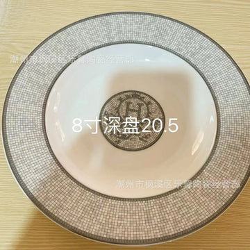 Grey Steak Plate, Ceramic Western Cuisine Plate, Bone China Flat Plate, Luxurious Household Tableware, Large Size Display Plate
