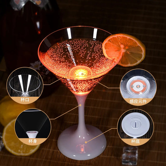 Led Luminous Bar Cup KTV Luminous Cocktail Glass 6pcs Luminous Cups FDA Food Grade Plastic Wine Glass LED Light Glasses Battery
