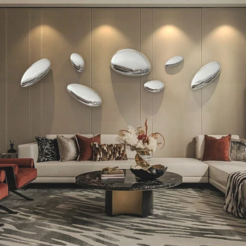 Imitation Stainless Steel Water Drop Mirror Device Wall Hanging Restaurant Wall Decoration Pebble Stone Hanging Soft Decoration