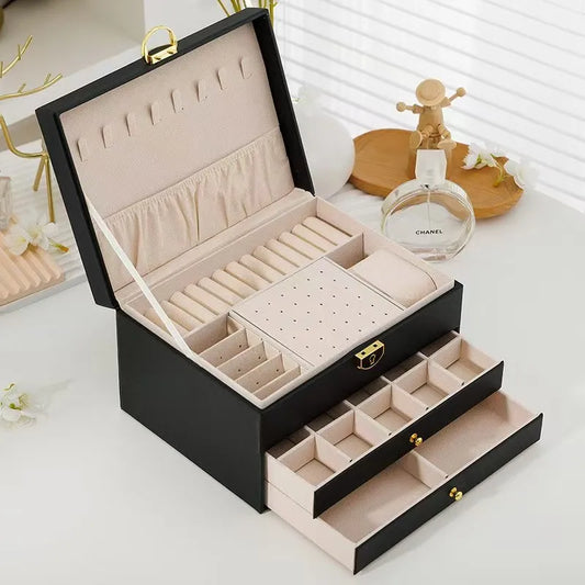 Large Jewelry Organizer Box with Mirror – Multi-Layer Storage for Rings, Earrings, Bracelets & Necklaces | NaturalBuiltHome