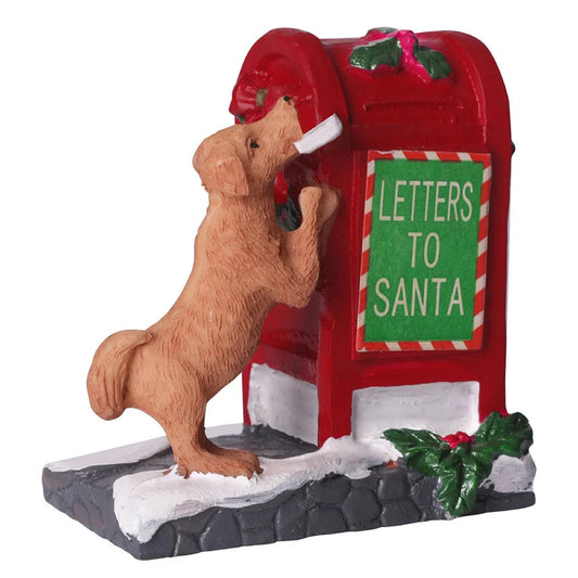 Santa Mailbox Villages Sets Santa Mailbox with Little Dog Sculpture Tabletop Christmas Mailbox Figurine for Christmas Decoration