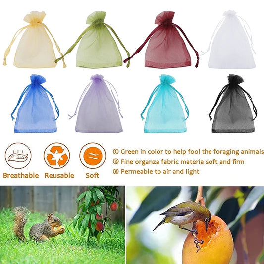 50Pcs Fruit Protection Bag Pest Contro Plants Anti-Bird Mesh Bags Grow Gardening Strawberry Grape Drawstring Bags Mesh Pouch