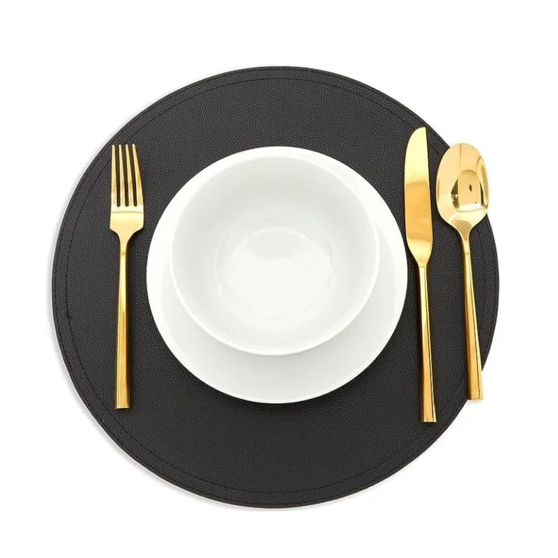 1/2/6PCS Black Round Placemats Set Luxury Shaped Fuax Leather PU Coffe Table Mat Cafe Pad Christmas Decor Kitchen Accessories