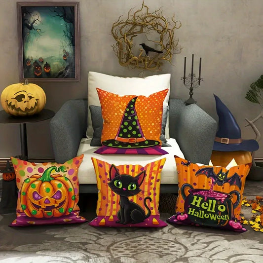 Halloween Themed Pillowcases: Witch Hat, Pumpkin, Cauldron & Black Cat Designs Sofa cushion cover holiday party decoration gift