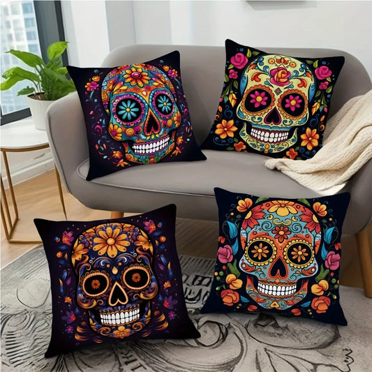 4pcs Modern Sugar Skull Cushion Cover, Home Decoration Pillow, Living Room Sofa Decoration Pillowcase