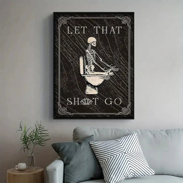 Black Retro Skeleton in The Toilet Canvas Prints I Hope Everything Is Fine Wall Art Poster for Bathroom Home & Halloween Decor