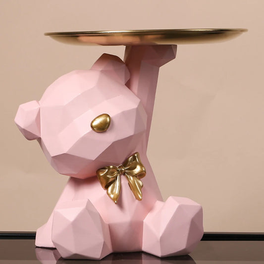 Storage Sculpture Geometric Bear Key Holder Figurine Entrance Crafts Resin Desk Decor Candy Sundries for Office Coffee Supplies