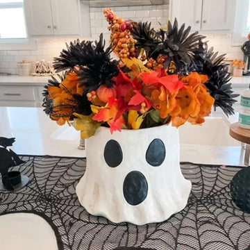 Ghost Vase Halloween Ghost Planter Pot Ghost Bucket Vase Handmade Halloween Treat Buckets Halloween Ghost Planter for Home