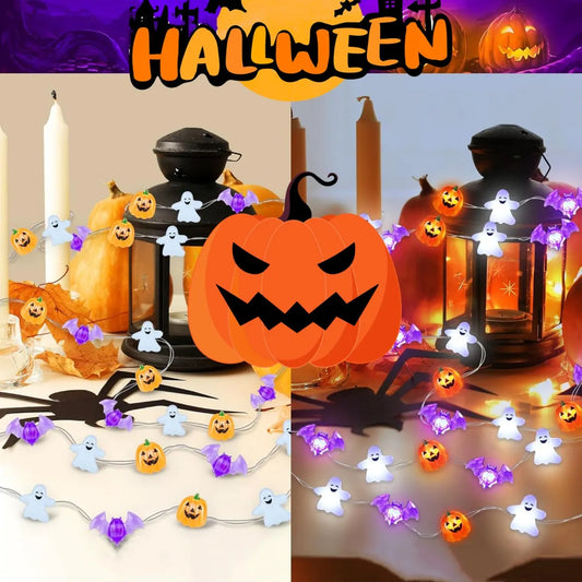 1pc 20/30 LED Halloween Copper Wire String Light With Mini Ghost Pumpkin Bat Waterproof Fairy Atmosphere Lamp Battery Operated