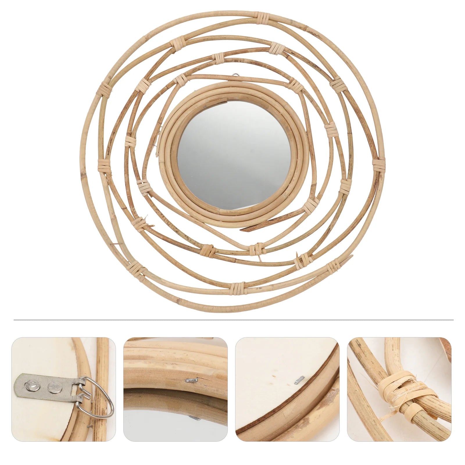 1Pc Willow Weaving Wall-mounted Mirror Home Decorative Makeup Mirror Khaki