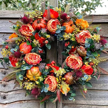 Artificial Autumn Wreath Garland Simulation Rose Fall Pumpkin Wreath Festival Theme for Thanksgiving Christmas Decoration 2023