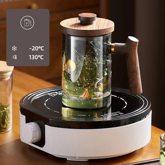Gianxi Chinese Tea Cup Heat Resistant Glass Cups With Wooden Handle Household Convenient With Filtered Tea Strainer Tea Cup