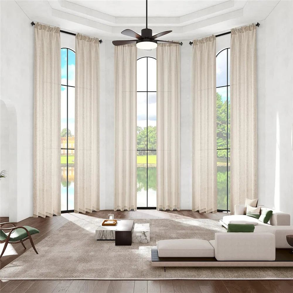 Extra Long 300cm Height 400cm Height  Faux Linen Sheer Curtains - Custom Long High Ceiling Curtain Living Room, Dining Room