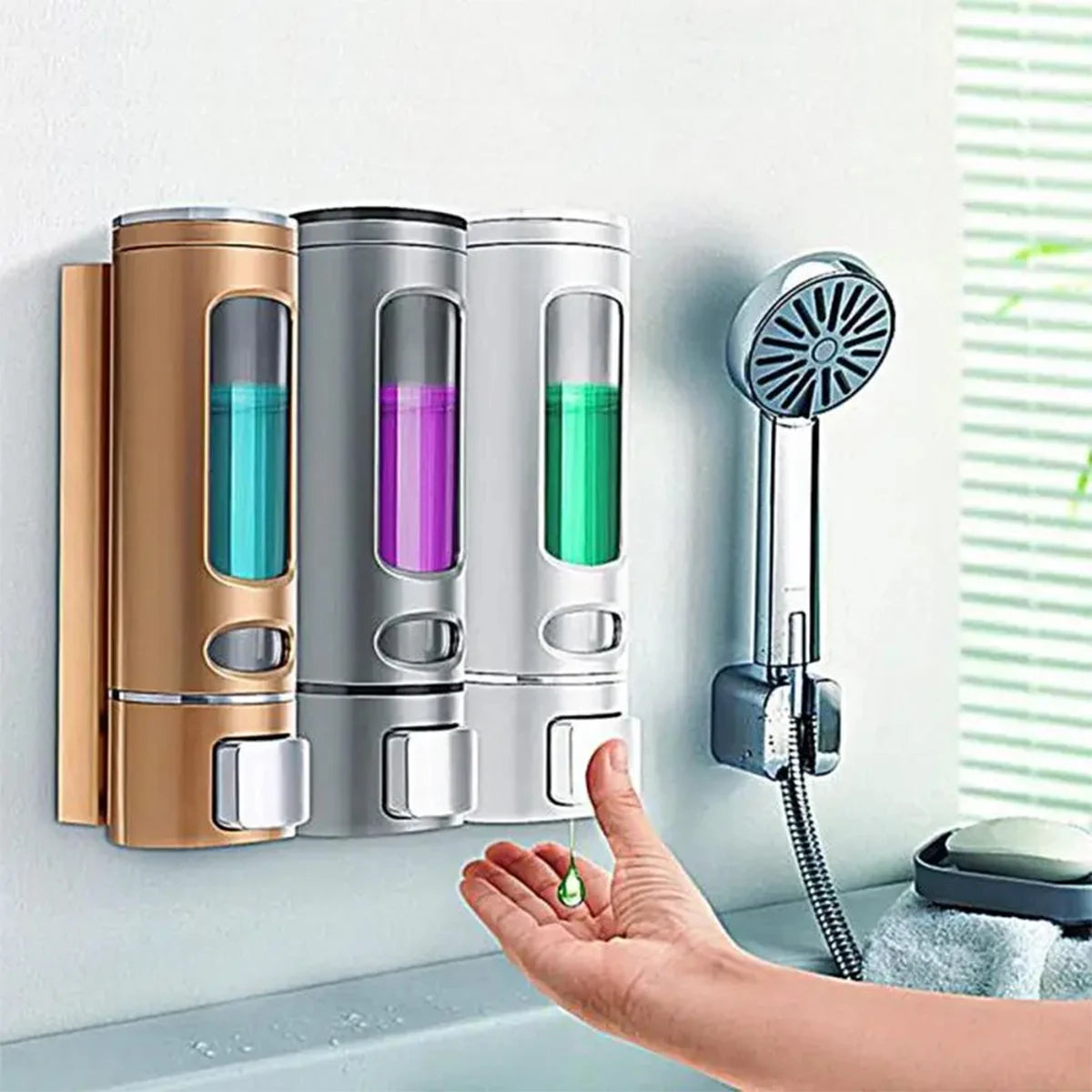400ml 3 head shower and lotion dispenser waterproof shampoo body wash container wall mounted Suitable for home hotel restaurant