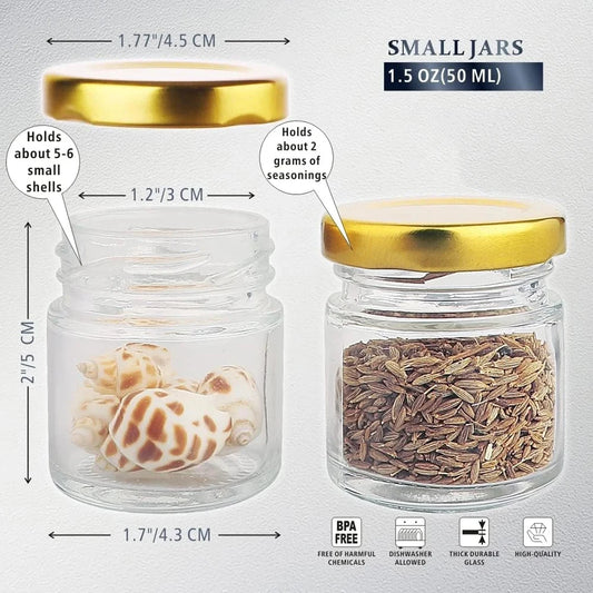 Small Glass Jars with Lids, 1.5 oz Mini Honey Jars, Candle Jar for Candle Making for Gifts, Crafts, Spices, Wedding, Party Favor