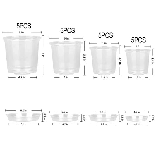 20 PCS Of Clear Nursery Pots Home Garden Round Planter-Pot Plastic 4/5/6/7 Inch With Drainage Hole Transparent Planting Pot