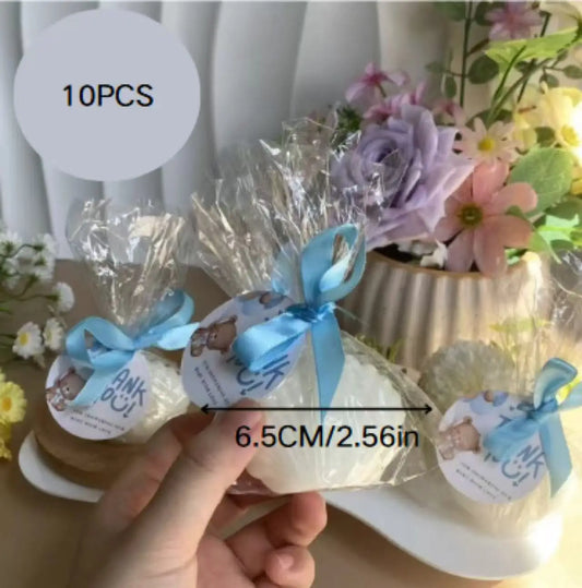 10pcs Seashell Baby Shower Favors W/Tealight Candles,Thank Tags &Ribbons -Green/Blue Theme Decor Return Gifts