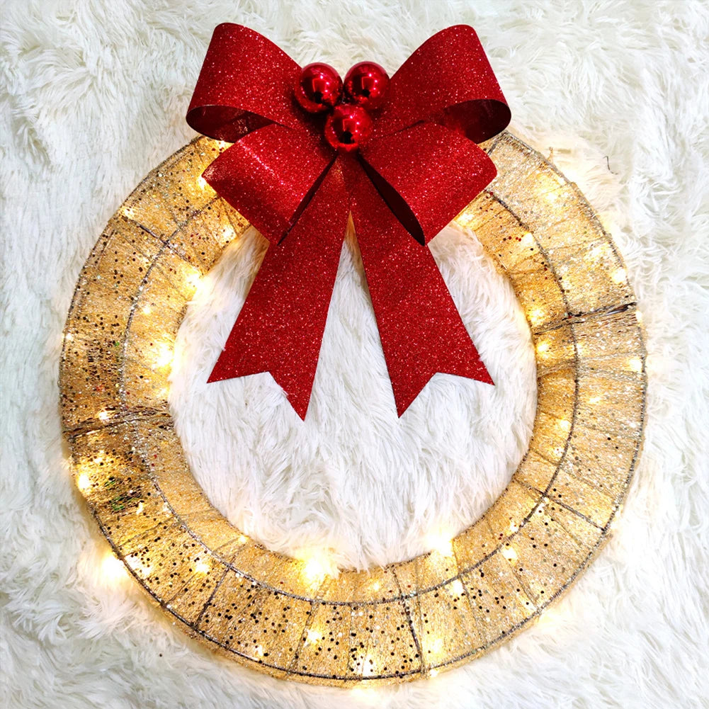 Christmas Door Hanger Festival Celebration LED Warm Light Artificial Wreath Party Supplies Scene Layout for Home Restaurant Shop