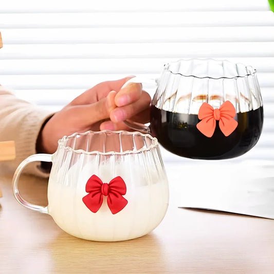 1PC Bow shaped glass cup, heat-resistant household coffee cup, juice milk beverage cup