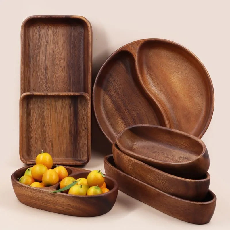 Solid Wood Tray Acacia Wood Premium Kung Fu Tea Small Tray Fruit Snacks Nuts Dessert Plate Desktop Storage Tableware