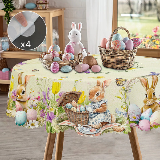 1 Easter Round Tablecloth, 5 Sizes Available, Tulip Easter Bunny Egg Garden Printed Square Tablecloth, Edge Embossing Process, Spring Garden Tablecloth Decoration, Tablecloth for Daily Home Kitchen, Terrace Use, Easter Decora