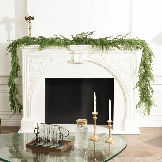 6/9 Ft Norfolk Pine Garland Real Touch Artificial Greenery Garland Winter Pine Garland for Holiday Mantel Fireplace Table