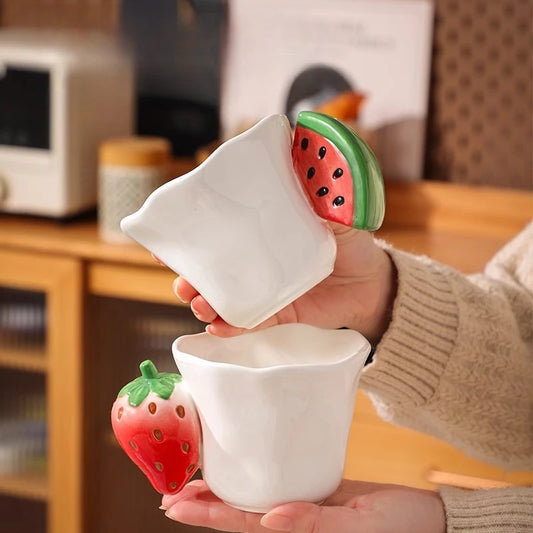 Ceramic Water Cup Set Household Living Room Cute and Creative Cup High Appearance Level Three-dimensional Fruit Handle Water Mug