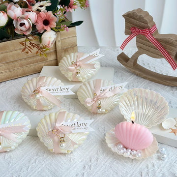 10sets Freesia Scented Candle Shell Pearl Set Candle For Wedding Favors for Guests BabyShower Gifts Home Decoration