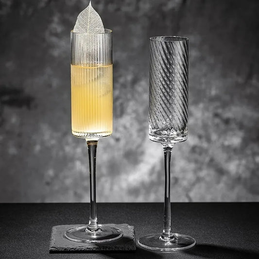 Creative Striped Champagne Glass Cup High-foot Cocktail Glasses Cups Sparkling Glass Wine Glass Cups Party Bar Accessories
