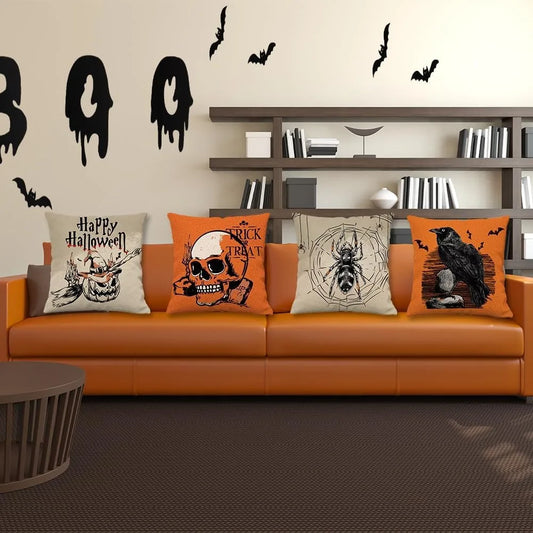 Spooky Halloween Pillows: Trick or Treat, Spider Web, Happy Halloween, and Raven Designs Sofa cushion cover, gift