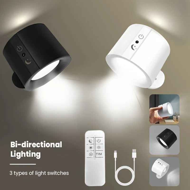 Modern Magnetic LED Wall Lamp Rechargeable 360° Rotation Wireless Remote Control Spotlight For Bedroom Living room decoration