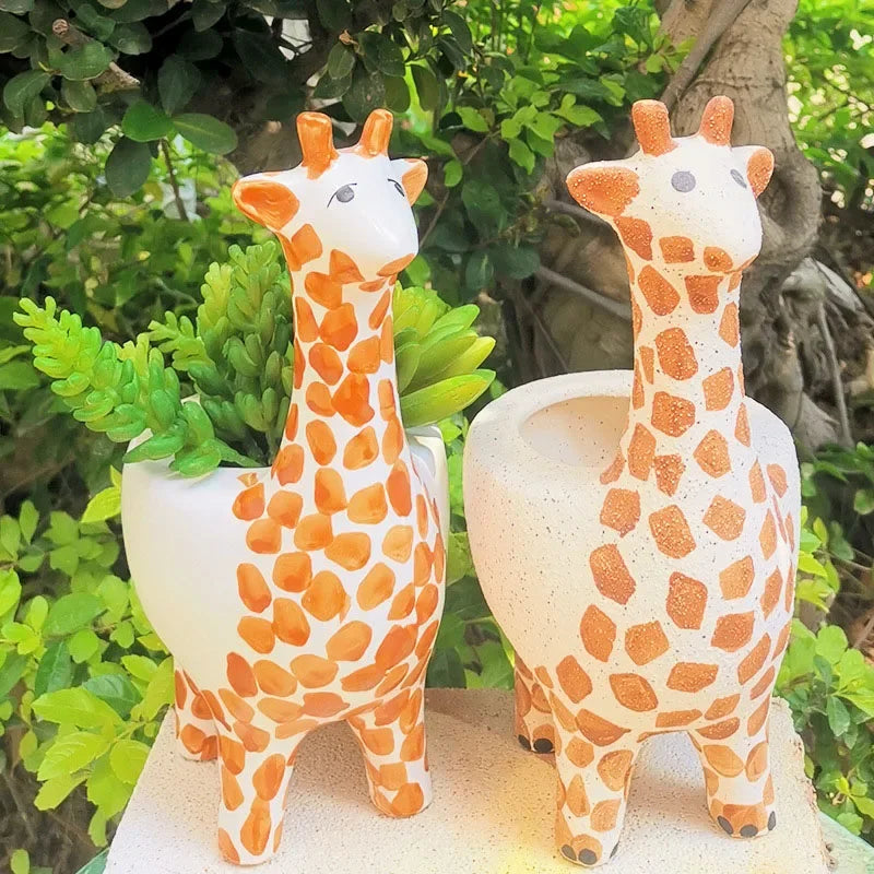 Tingle-Cartoon giraffe Ceramic Flower Pot, Modern Home Balcony Garden Decoration, Animal Ornament, Succulent Plant Pot