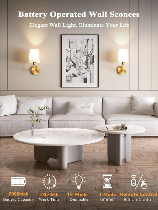 Wiring-Free Rechargeable Battery Powered Wall Tape 4000 Mah Dimmable Detachable Bulb and Remote Control, 15 Colors Wireless Wall Lamp for Bedroom and Living Room Corridor Decoration
