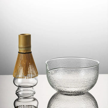 Glass New Matcha Bowl Textured Matcha Making Kit with Pouring Spout Reusable Matcha Whisk Set Japanese Tea Set Tea Lovers