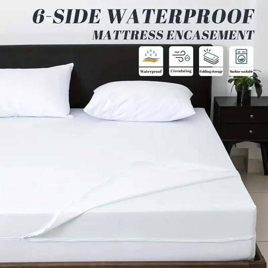 1pc 6-Sides Fully Enclosed Waterproof Mattress Cover With Zipper (Without Pillowcase), Dust-proof Mattress Protector Solid Color