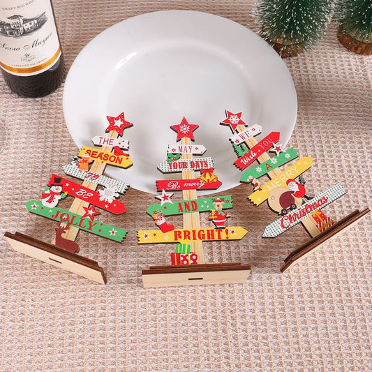 Christmas Tree Table Decoration Sign Board Santa Claus Direction Wooden Sign Board Christmas Table Decoration Tree Ornament