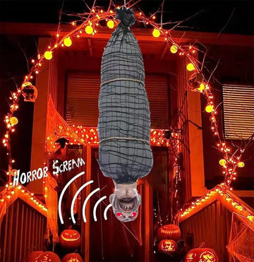 2.46 Ft Halloween Hanging Animated Corpse With LED Light Up Eyes Talking & Shaking Scary Ghost Sound Effect For Halloween Decor