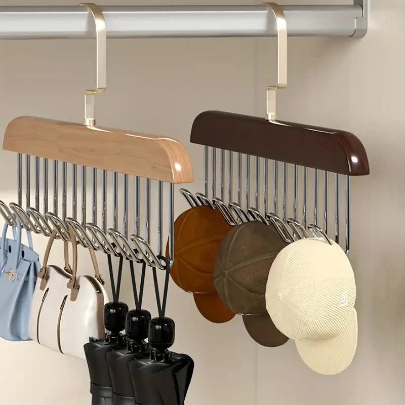 Wooden Clothes Hanger With 8 Hooks Bra Space Saving Hangers Heavy Duty Wooden Hanger With 360°Rotating Hooks Closet Wardrobe