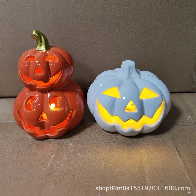 Halloween decoration pumpkin Ceramic lamp home decor Table decoration and accessories Ghost Festival Skull Ornaments LED Lights